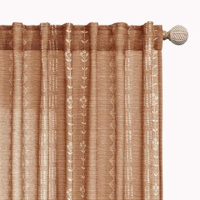 Boho Curtains 2 Panels Patterned Farmhouse Curtains for Living Room Bedroom,Vintage Floral Printed Terracotta Rust Colored Linen Sheer Rustic Curtains 84 Inch Length