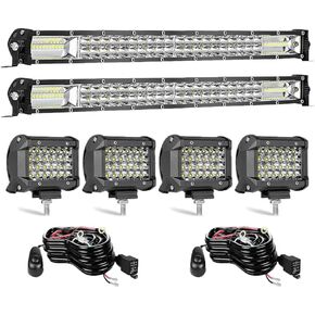 LED Light Bar Kits for Truck - 20 Inch Slim LED Light Bars, 4 inch LED Light Pods 12V 24V Led Work Light Off-Road Driving Light for ATV Tractor Pickup Cart with Wiring Harness