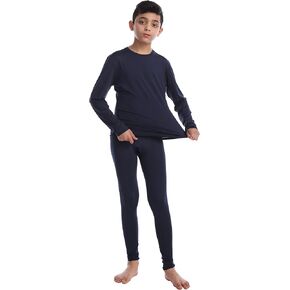 Boys Athletic Base Layer Compression Underwear Set 2pcs Thermal Long John for Kids (Navy, 5)