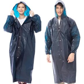 2 Pack of Reusable Rain Coats for Adults, Emergency EVA Rain Ponchos with Drawstring Hood
