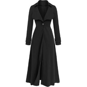 ROSE GAL Women Plus Size Button Turn Down Collar Long Trench Jacket Solid Maxi Coat Single Breasted Overcoat Outwear