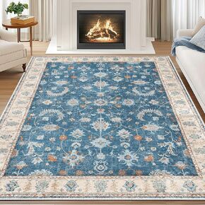 5x7 Area Rug Printed Washable Rugs for Living Room Non-Slip Floor Carpet Soft Boho Vintage Rug Low Pile Water Repellent for Bedroom,Entryway,Kitchen,Indoor Light Pink