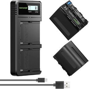 NEEWER NP-F970 2Pcs 7800mAh Replacement Batteries with LCD Fast Charger Dual USB, Compatible with Sony NP-F970 F960 F950 F770 F750 F570 F550, Handycam, NEEWER LED Light, Monitor, Motorized Slider