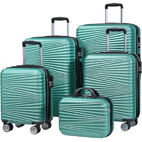 LEAVES KING Luggage 5 Piece Sets, Hard Shell Luggage Set Expandable Carry on Luggage Suitcase with Spinner Wheels Durable Lightweight Travel Set for Men Women(14/18/20/24/28, Black)