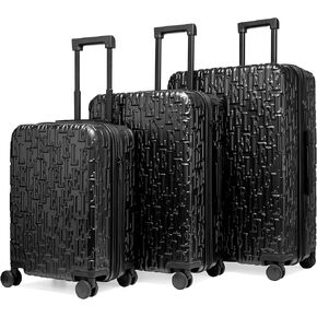 Elle Wayfarer 3 Piece Expandable Monogram Spinner Luggage Set (Black, 3-Piece Set)
