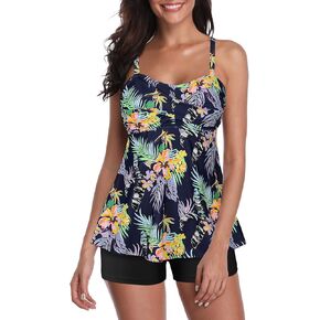 Century Star 2024 Two Piece Womens Tankini Swimsuits Modest Tankini Bathing Suit Tops with Shorts Tummy Control Swimwear A Blue-Purple Printing 12-14