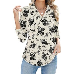 Polo Shirts for Women 3/4 Length Sleeve Tops Trendy Dressy Casual Fall Shirts V Neck Collared Tops
