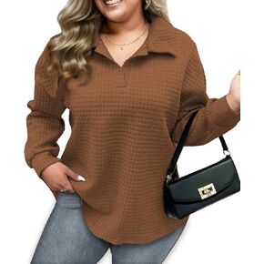 Womens Plus Size Sweatshirts Lapel Collar Casual Long Sleeve Tunic Tops
