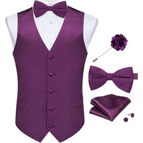 مجموعة سترة من الساتان وربطة عنق للرجال من DiBanGu للبدلة أو السهرة الرسمية، صدرية فستان سادة وربطة عنق مربوطة مسبقًا لحفلات الزفاف، أرجواني باذنجاني، مقاس XX-Large in Kuwait