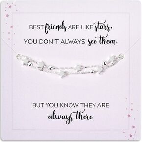 CEELGON Best Friend Birthday Gifts for Women - Friendship Gifts for Women Silver Star Bracelet, Birthday Gifts for Bestie Bracelets, Congratulations Gift Layered Bracelets with Card