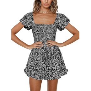 Jeanewpole1 Women Shirred Smocked Tube Top Short Wide Leg Pants Romper Jumpsuit