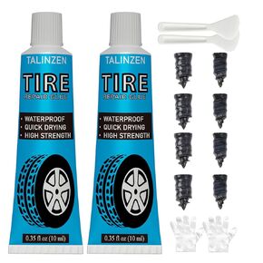 Tire Repair Glue, Sidewall Tire Repair Kit with Two Sizes Tire Repair Nails, Rubber Cement Tire Repair, Black Tire Glue for Motorcycle, Bike, Car, Mower, Off-Road, Truck, Tractor, ATV, 10ml*2