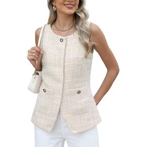 سترة Kedera النسائية من التويد بدون أكمام وأزرار سفلية بقصة ضيقة سترات غير رسمية سترة للعمل والمكتب in Kuwait