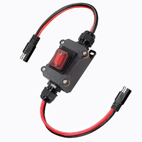 مفتاح تبديل الطاقة المضمن بتيار مستمر 12 فولت، IP67 مقاوم للماء 12AWG مفتاح تشغيل/إيقاف SAE مع زر ضوء أحمر سريع، مناسب لمقطورة المخيم، والدراجات النارية، واللوحة الشمسية، وRV، أو أجهزة أخرى (DC Red SAE)