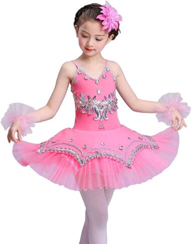 Girl's Skirted Leotards Ballet Dance Outfit Sparkle Tutu Princess Dress Ballerina Costumes with Arm Band 4-13Y … in Kuwait