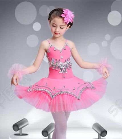 Girl's Skirted Leotards Ballet Dance Outfit Sparkle Tutu Princess Dress Ballerina Costumes with Arm Band 4-13Y … in Kuwait
