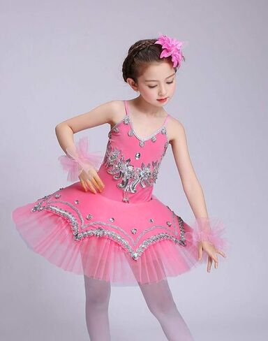 Girl's Skirted Leotards Ballet Dance Outfit Sparkle Tutu Princess Dress Ballerina Costumes with Arm Band 4-13Y … in Kuwait