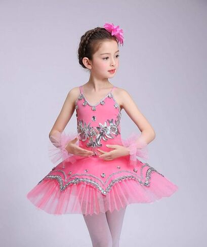 Girl's Skirted Leotards Ballet Dance Outfit Sparkle Tutu Princess Dress Ballerina Costumes with Arm Band 4-13Y … in Kuwait