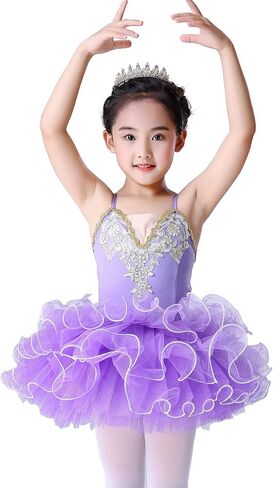 Girl's Skirted Leotards Ballet Dance Outfit Sparkle Tutu Princess Dress Ballerina Costumes with Arm Band 4-13Y … in Kuwait