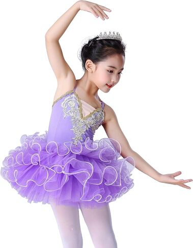 Girl's Skirted Leotards Ballet Dance Outfit Sparkle Tutu Princess Dress Ballerina Costumes with Arm Band 4-13Y … in Kuwait