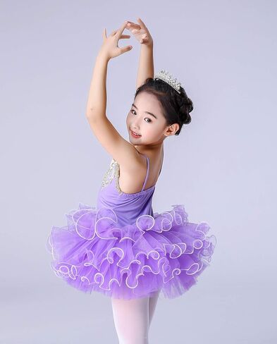 Girl's Skirted Leotards Ballet Dance Outfit Sparkle Tutu Princess Dress Ballerina Costumes with Arm Band 4-13Y … in Kuwait
