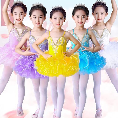 Girl's Skirted Leotards Ballet Dance Outfit Sparkle Tutu Princess Dress Ballerina Costumes with Arm Band 4-13Y … in Kuwait