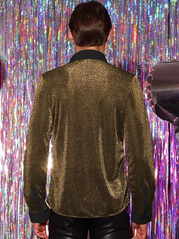 Lars Amadeus Glitter Shirts for Men's Long Sleeves Party Button Shiny Sparkle Shirt in Kuwait