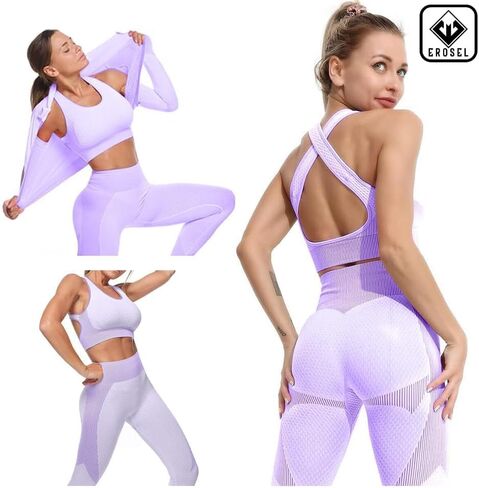 3 Piece Workout Sets for Women–Seamless Workout Sets with Jacket, Sports Bra & High-Waisted Leggings Women’s Gym Set in Saudi Arabia