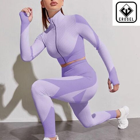3 Piece Workout Sets for Women–Seamless Workout Sets with Jacket, Sports Bra & High-Waisted Leggings Women’s Gym Set in Saudi Arabia
