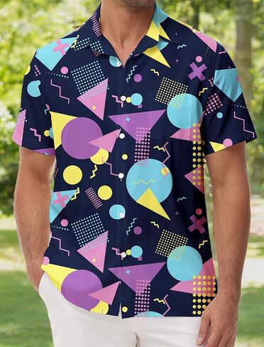 KYKU 80s Costume 90s Clothes Hawaiian Shirt for Men Button Down Shirts Short Sleeve Retro Disco Outfits in Saudi Arabia