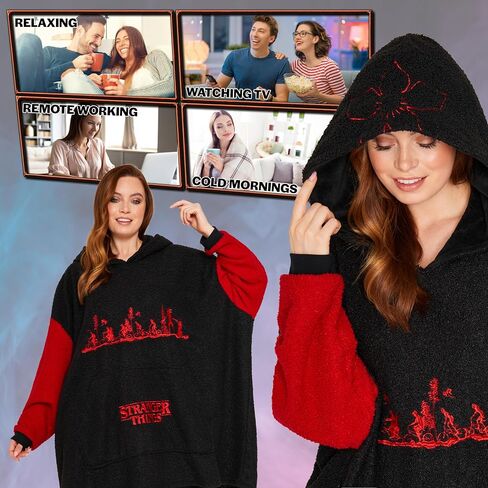 Stranger Things Blanket Hoodie for Adults and Teenagers - Cosy Oversized Fleece Hoodie One Size Sherpa Hood - Gifts for Her in Saudi Arabia