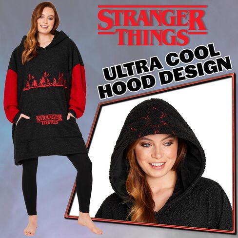 Stranger Things Blanket Hoodie for Adults and Teenagers - Cosy Oversized Fleece Hoodie One Size Sherpa Hood - Gifts for Her in Saudi Arabia
