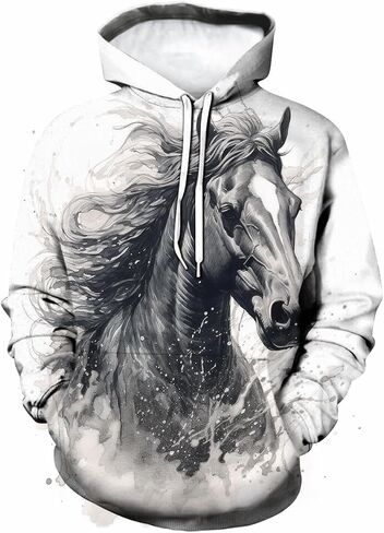 Men's Hoodie Horse Print Hoodies Novelty Graphic Sweatshirts Fashion Pullover in Kuwait
