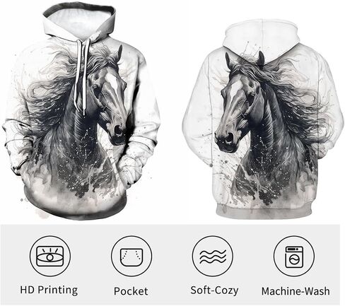 Men's Hoodie Horse Print Hoodies Novelty Graphic Sweatshirts Fashion Pullover in Kuwait