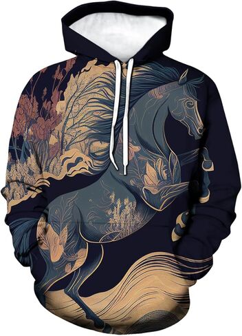 Men's Hoodie Horse Print Hoodies Novelty Graphic Sweatshirts Fashion Pullover in Kuwait