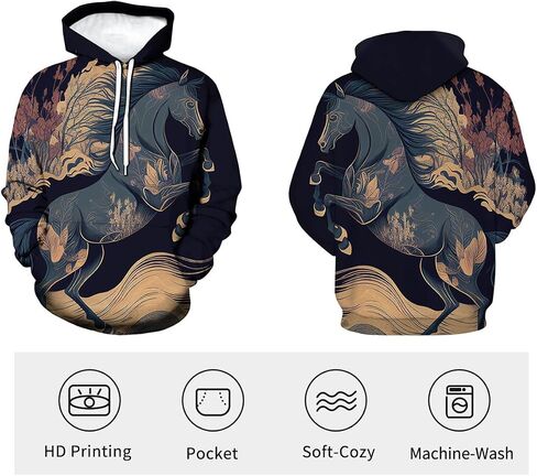 Men's Hoodie Horse Print Hoodies Novelty Graphic Sweatshirts Fashion Pullover in Kuwait