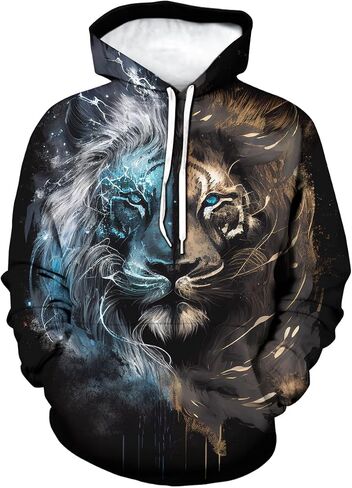 TiwBski Lion Pattern Hoodie for Men Novelty Animal Print Sweatshirt Hooded Pullover in Saudi Arabia