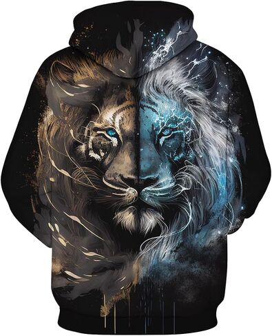 TiwBski Lion Pattern Hoodie for Men Novelty Animal Print Sweatshirt Hooded Pullover in Saudi Arabia