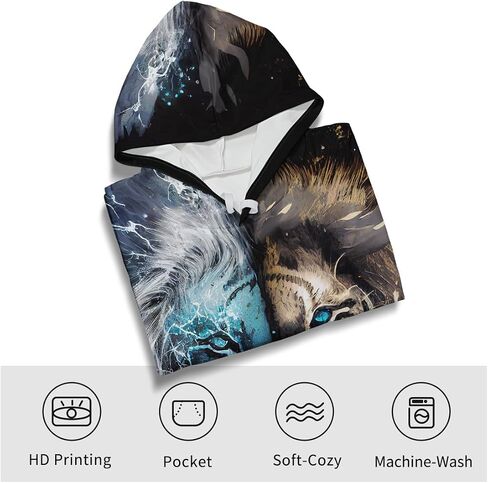 TiwBski Lion Pattern Hoodie for Men Novelty Animal Print Sweatshirt Hooded Pullover in Saudi Arabia