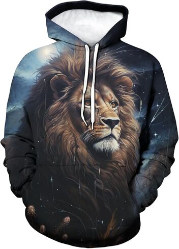 TiwBski Lion Pattern Hoodie for Men Novelty Animal Print Sweatshirt Hooded Pullover in Saudi Arabia