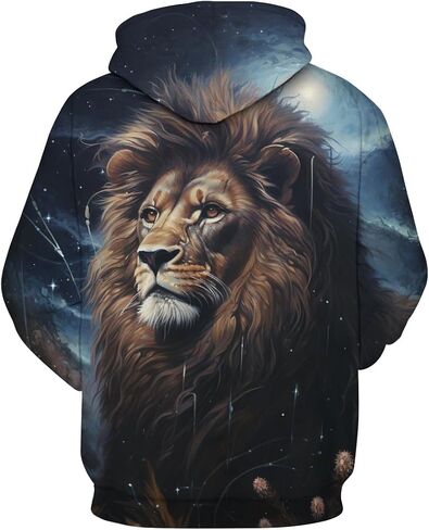 TiwBski Lion Pattern Hoodie for Men Novelty Animal Print Sweatshirt Hooded Pullover in Saudi Arabia