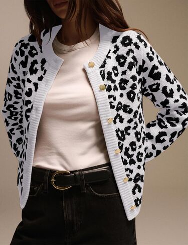 Leopard Print Cardigans for Women Cheetah Open Front Sweaters Button Down Knit Fall Clothes Long Sleeve Outwear Coats in Saudi Arabia