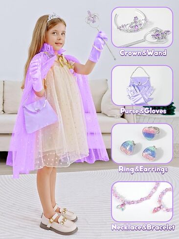 Princess Dress Up Costume for Girls 3 4 5 6 Years Old, Toddler Princess Clothes Cape, Christmas Birthday Party Gift in Saudi Arabia