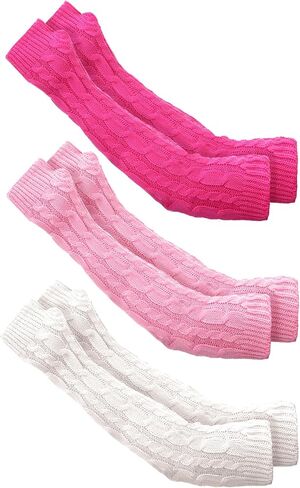 Bememo 3 Pairs Arm Warmers Long Fingerless Gloves Knit Wrist Warmers with Thumb Hole Open Finger Arm Socks for Women Adult in Kuwait