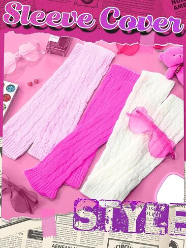 Bememo 3 Pairs Arm Warmers Long Fingerless Gloves Knit Wrist Warmers with Thumb Hole Open Finger Arm Socks for Women Adult in Kuwait