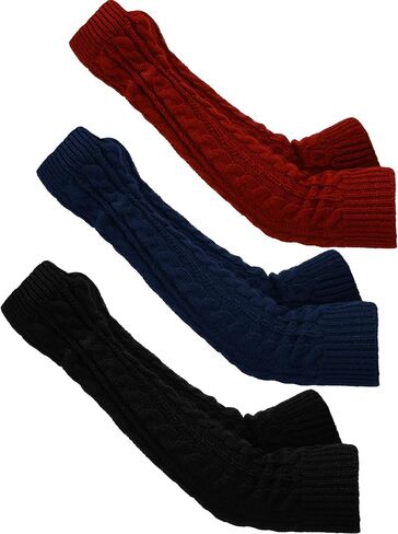 Bememo 3 Pairs Arm Warmers Long Fingerless Gloves Knit Wrist Warmers with Thumb Hole Open Finger Arm Socks for Women Adult in Kuwait