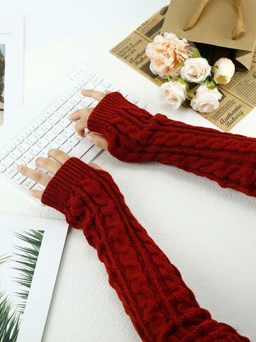 Bememo 3 Pairs Arm Warmers Long Fingerless Gloves Knit Wrist Warmers with Thumb Hole Open Finger Arm Socks for Women Adult in Kuwait