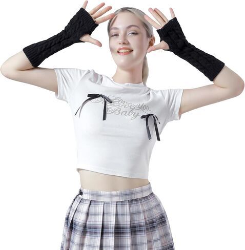 HeyToo Knit Fingerless Gloves for Women Winter Fingerless Long Gloves for Women Women’s Long Knit Fingerless Gloves in Kuwait