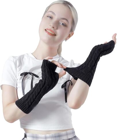 HeyToo Knit Fingerless Gloves for Women Winter Fingerless Long Gloves for Women Women’s Long Knit Fingerless Gloves in Kuwait