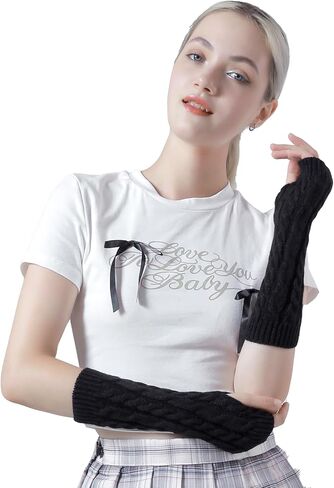 HeyToo Knit Fingerless Gloves for Women Winter Fingerless Long Gloves for Women Women’s Long Knit Fingerless Gloves in Kuwait